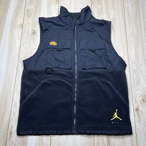 NIKE Air Jordan Jumpman Full Zip Fleece Vest Black Mens Logo Size Small Pockets